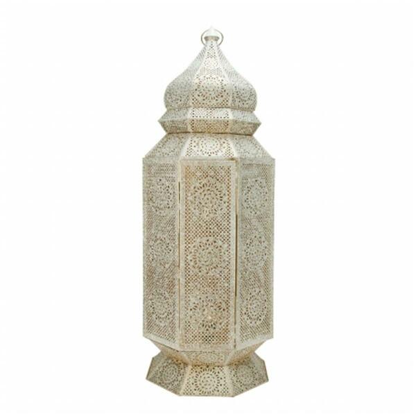 Northlight Seasonal Distressed White and Gold Antique Style Moroccan Cut-Out Floor Pillar Candle Lantern 31580142